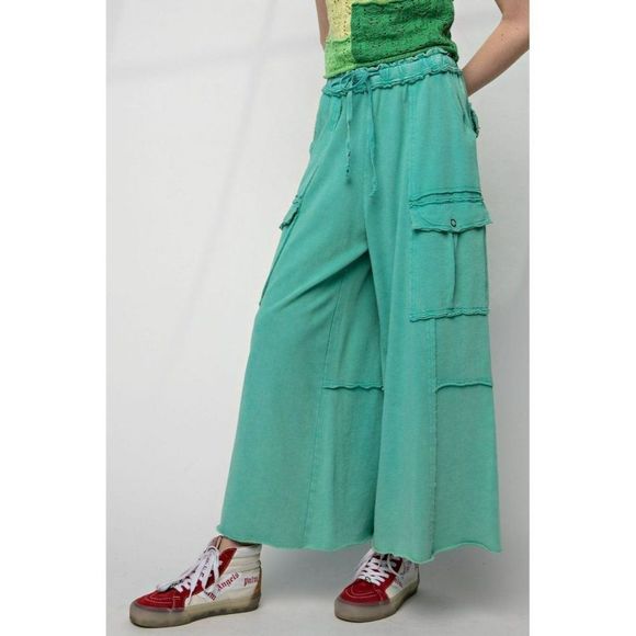 easel Pants & Jumpsuits Andchill Mineral Washed Wide Leg Cargo Pants Atlantis